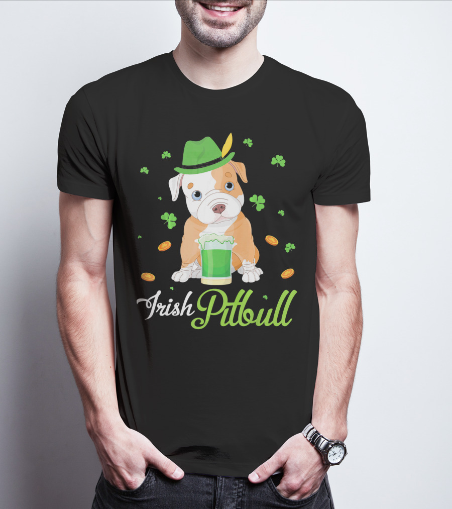 Irish Pitbull Shamrock Hat Beer Coins T-Shirt