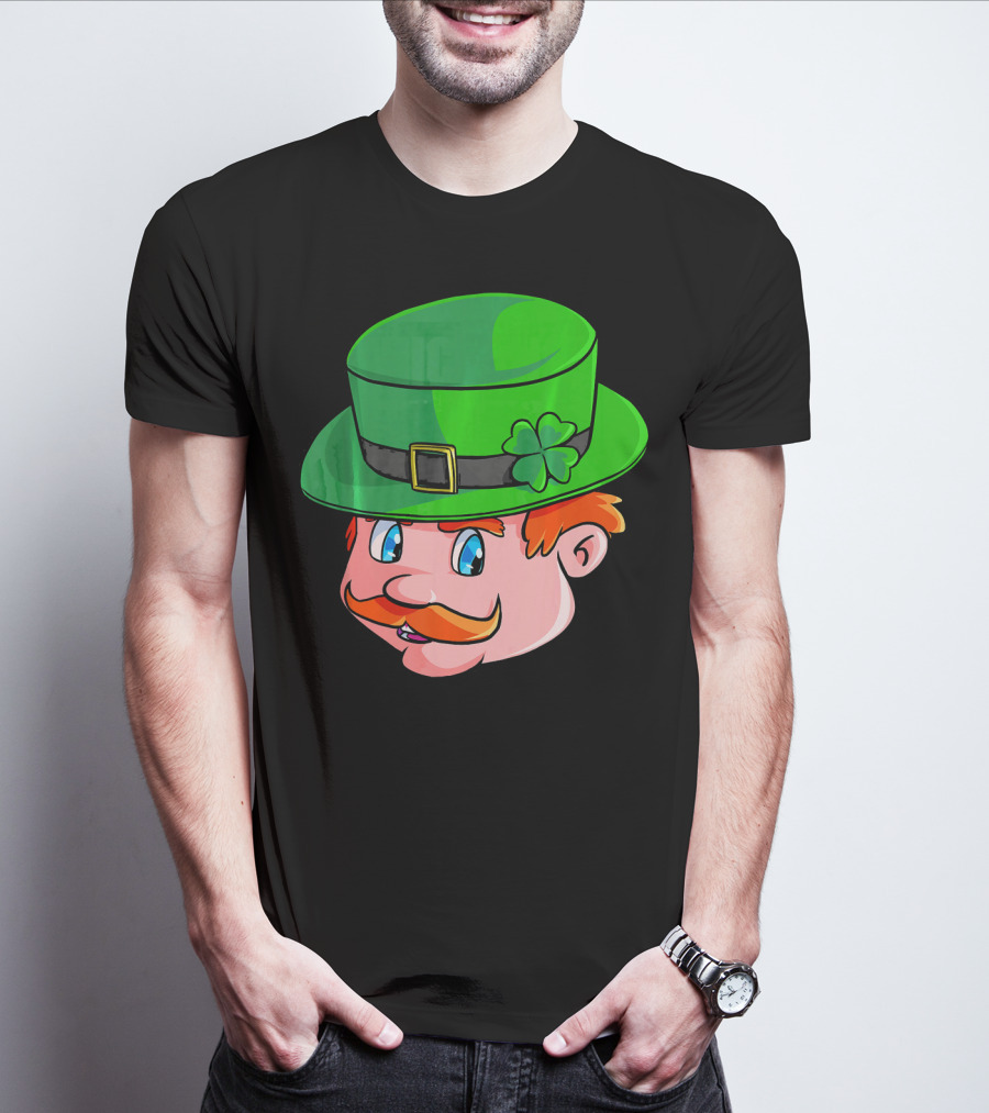 Leprechaun Face With Green Hat And Shamrock T-Shirt