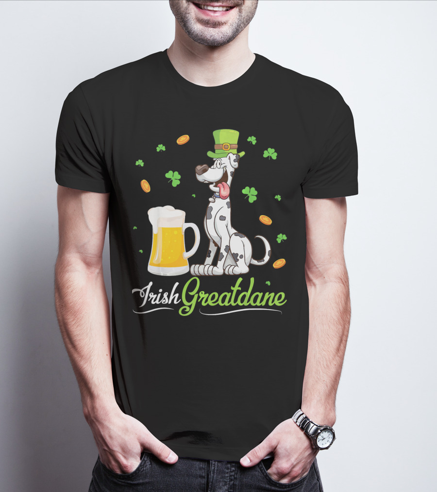 Irish Greatdane Leprechaun Shamrocks Beer Mug T-Shirt