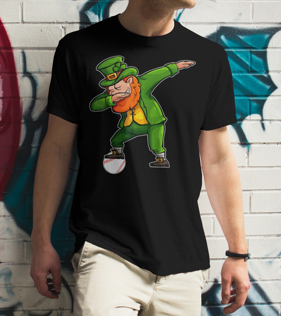 Dabbing Leprechaun On Baseball St Patricks T-Shirt