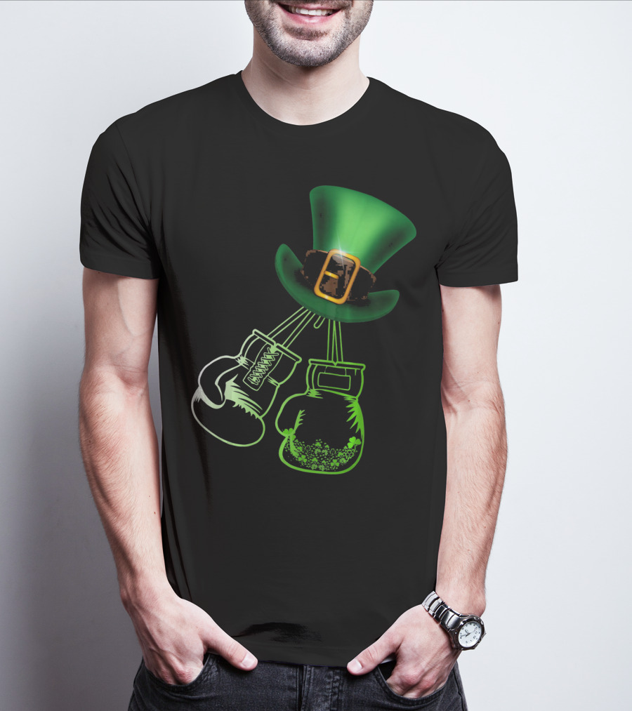Shamrock Boxing Glove Leprechaun Hat With Green Bowler Buckle T-Shirt