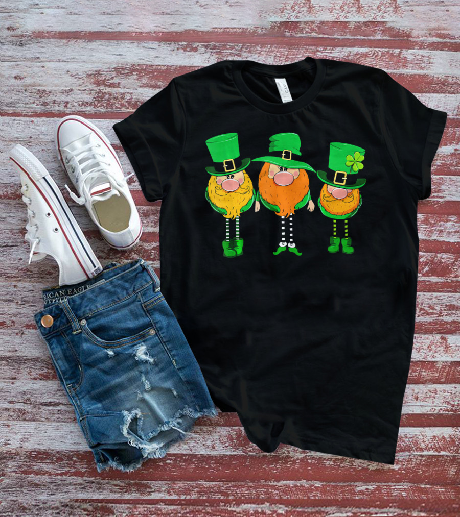 Irish Leprechaun Gnomes In Green Hats With Shamrock T-Shirt