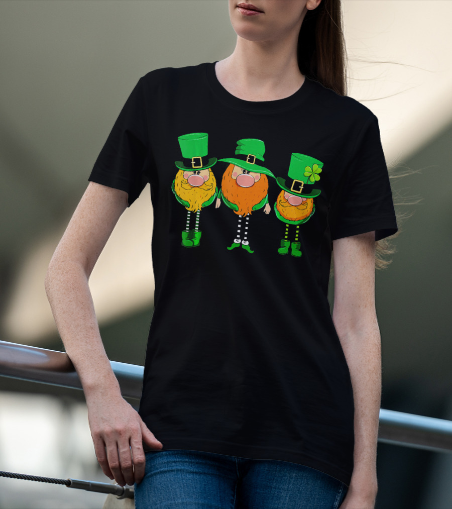 Irish Leprechaun Gnomes In Green Hats With Shamrock T-Shirt