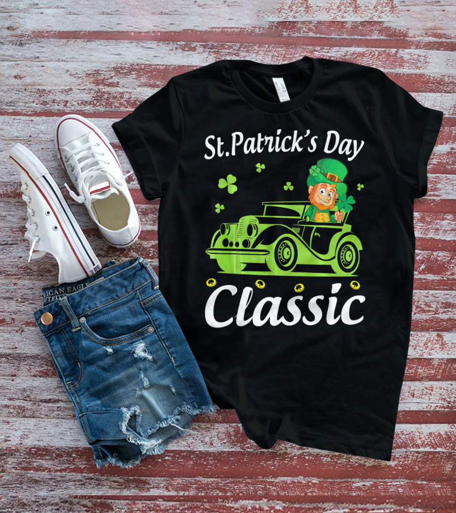 St. Patrick's Day Classic Leprechaun Drive Car Around Shamrocks T-Shirt
