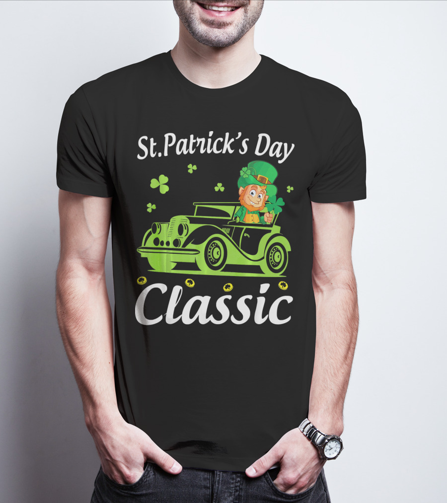 St. Patrick's Day Classic Leprechaun Drive Car Around Shamrocks T-Shirt