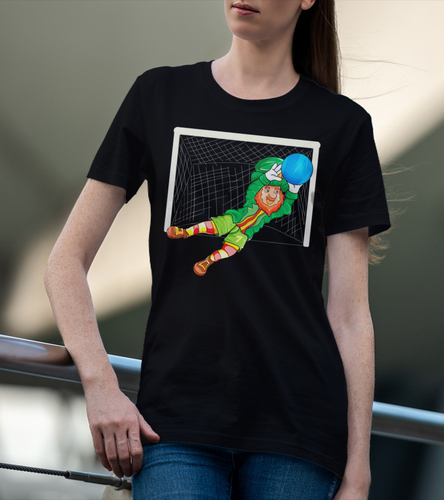 Football Soccer Keeper Leprechaun St Patrick's Goal Save T-Shirt