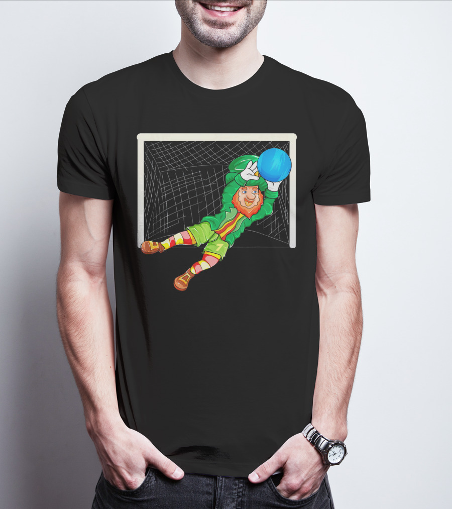 Football Soccer Keeper Leprechaun St Patrick's Goal Save T-Shirt