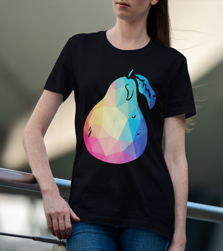 Low Poly Pear Vegetarian And Fru Geometric Colorful Polygon T-Shirt