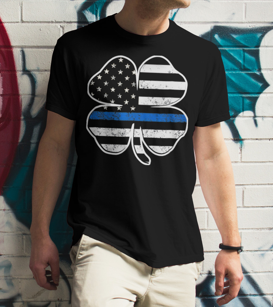 Police Flag Thin Blue Line Shamrock T-Shirt