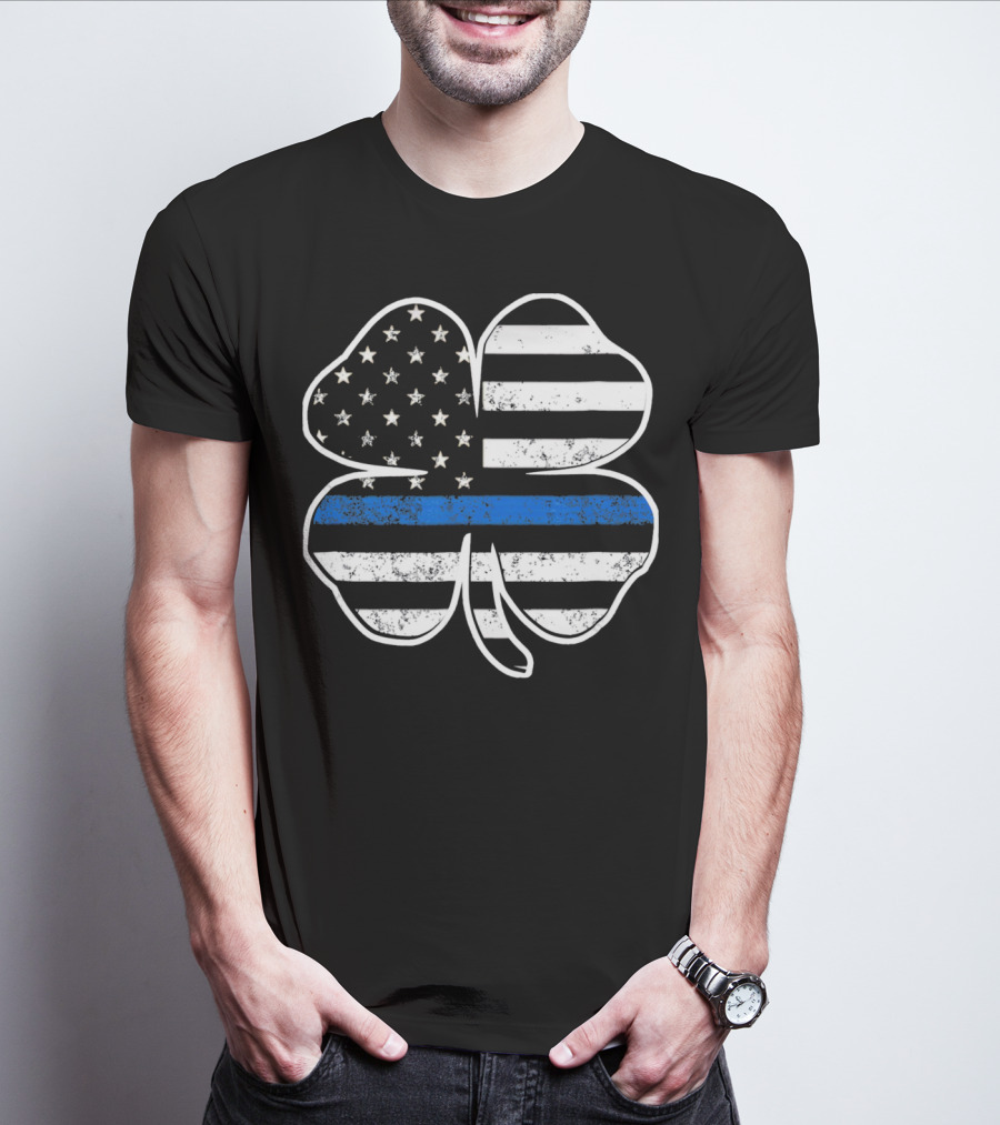 Police Flag Thin Blue Line Shamrock T-Shirt