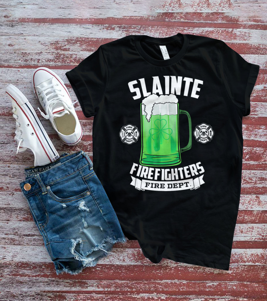 Slainte Shamrock Beer Firefighters Fire Dept T-Shirt