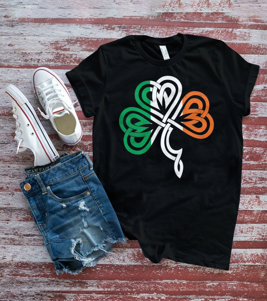 Celtic Knot Shamrock With Irish Flag Colors T-Shirt