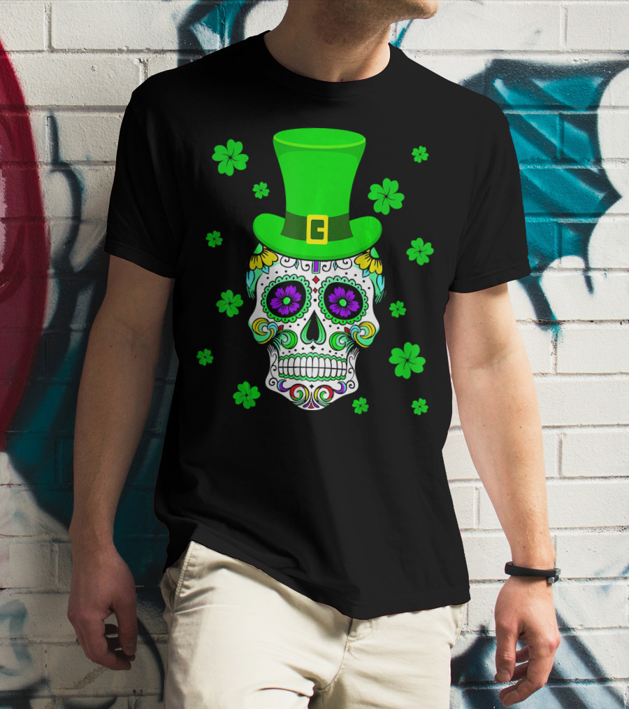 Leprechaun Sugar Skull Shamrock St Patrick's Day T-Shirt