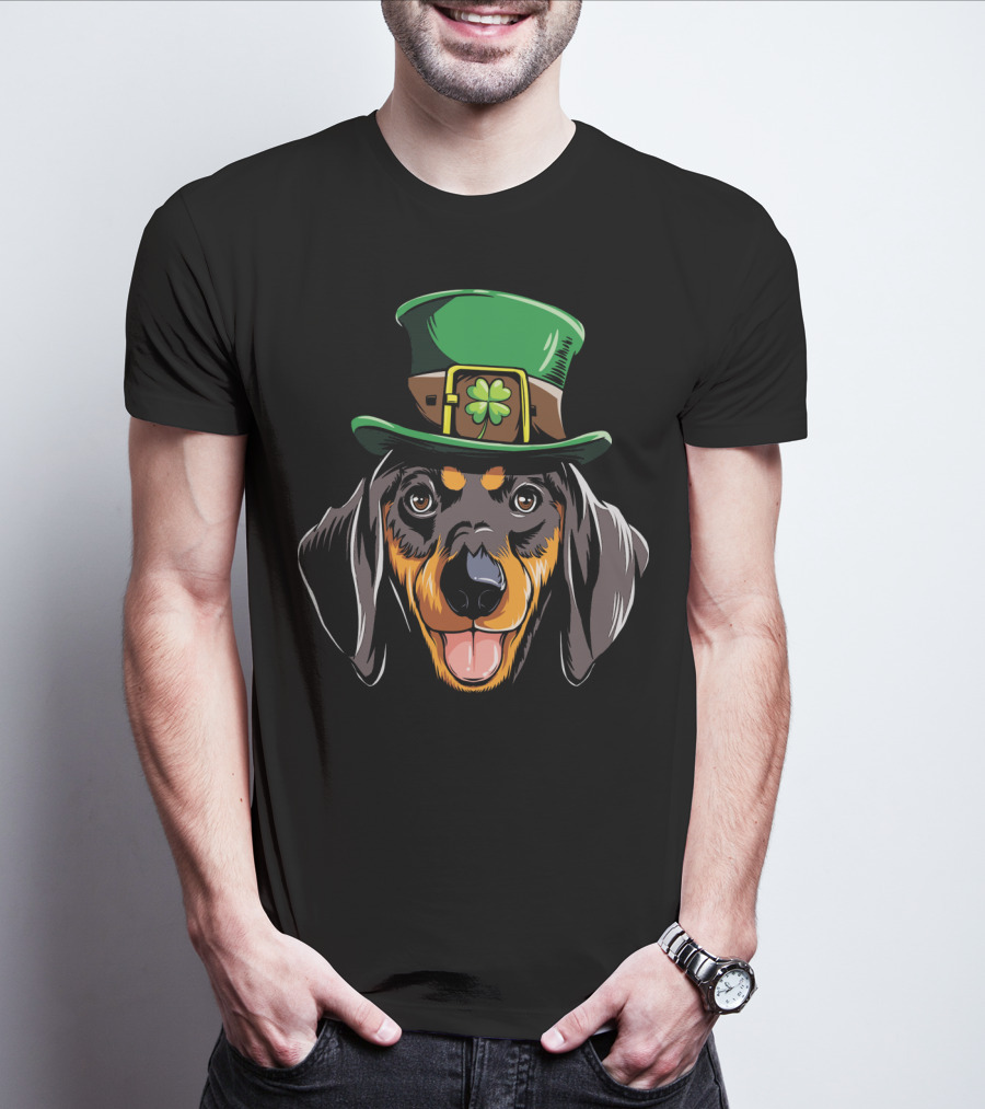 Dachshund Leprechaun St Patricks Hat Shamrock T-Shirt