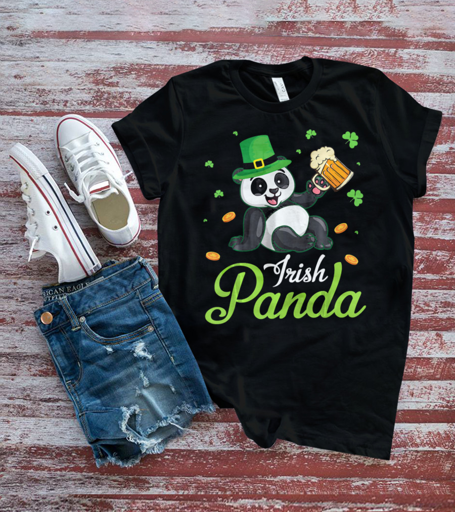 Irish Panda Leprechaun Drinking Shamrocks Go T-Shirt