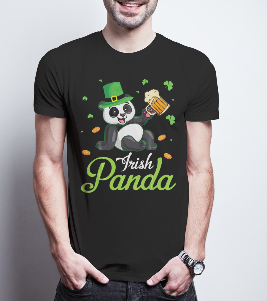 Irish Panda Leprechaun Drinking Shamrocks Go T-Shirt