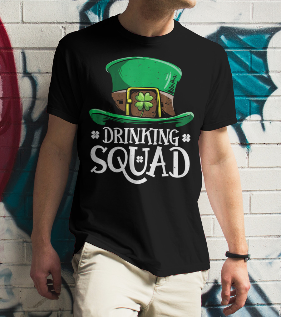 Leprechaun Drinking Squad St Pat Green Hat Clover St Patrick's Day T-Shirt