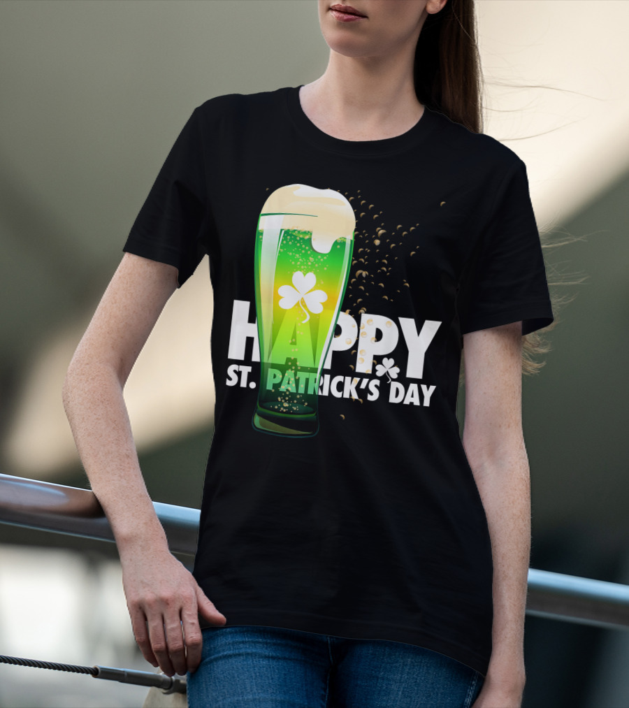 Happy St. Patrick's Day Irish Green Beer With Shamrock Bubbles T-Shirt