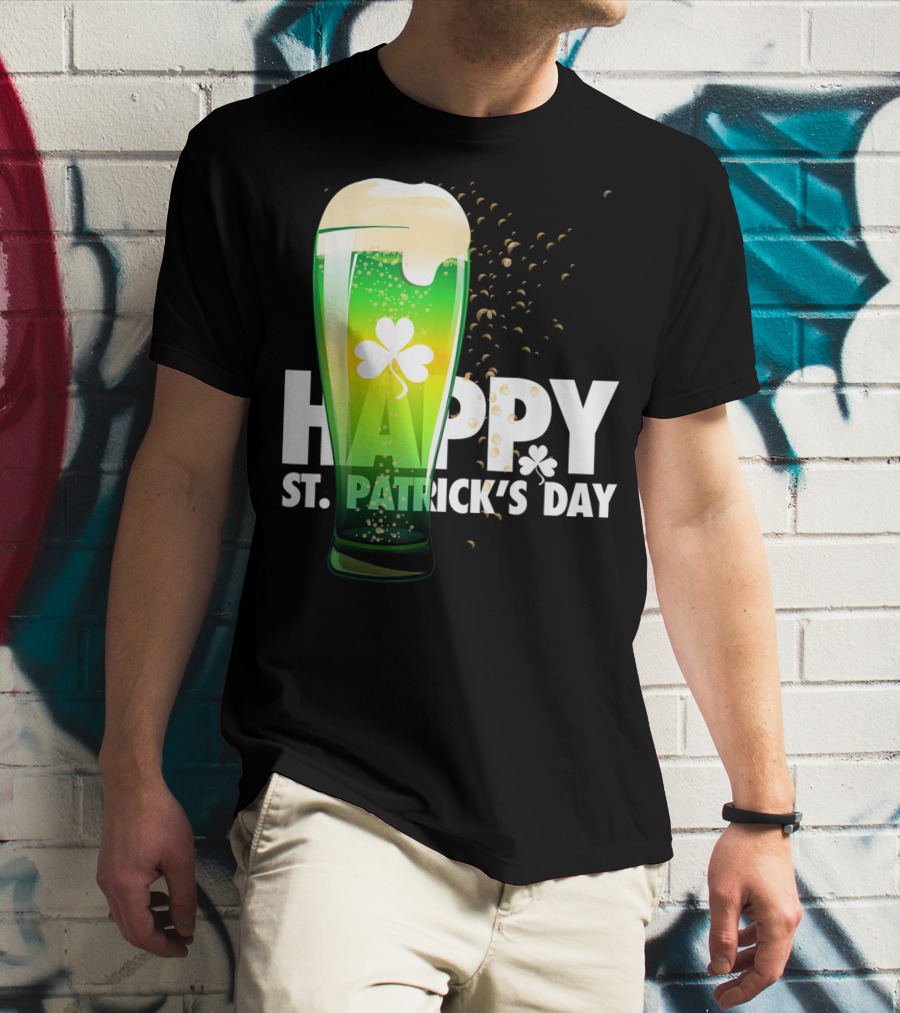 Happy St. Patrick's Day Irish Green Beer With Shamrock Bubbles T-Shirt