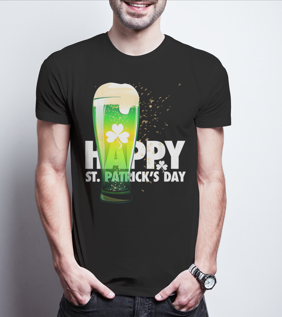 Happy St. Patrick's Day Irish Green Beer With Shamrock Bubbles T-Shirt