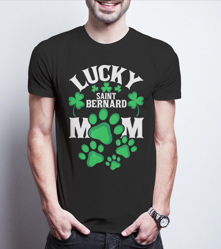 Lucky Saint Bernard Mom St. Patrick's Day T-Shirt
