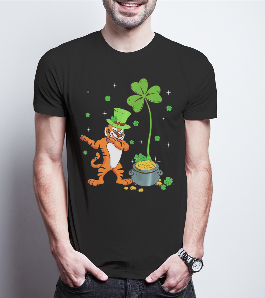 Shamrock Leprechaun Tiger St Patricks Gold Pot T-Shirt