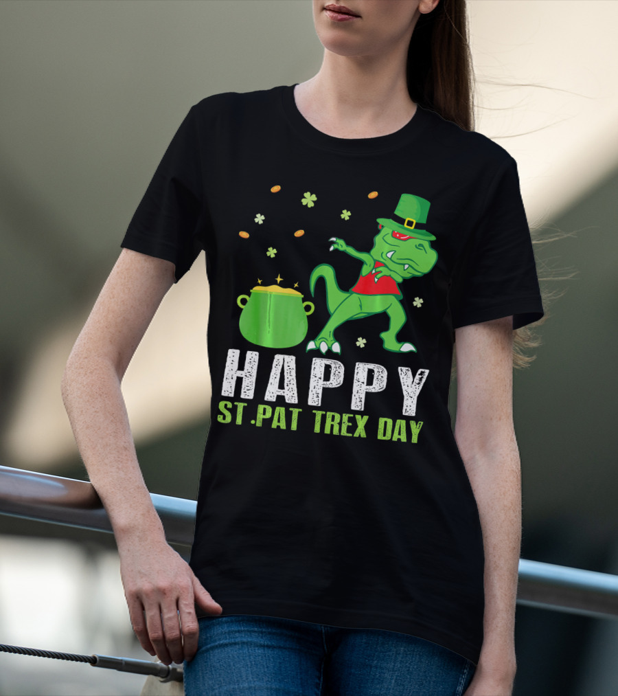Hap St. Pat T-Rex Day Dinosaur Leprechaun Dab Spot Of Gold T-Shirt