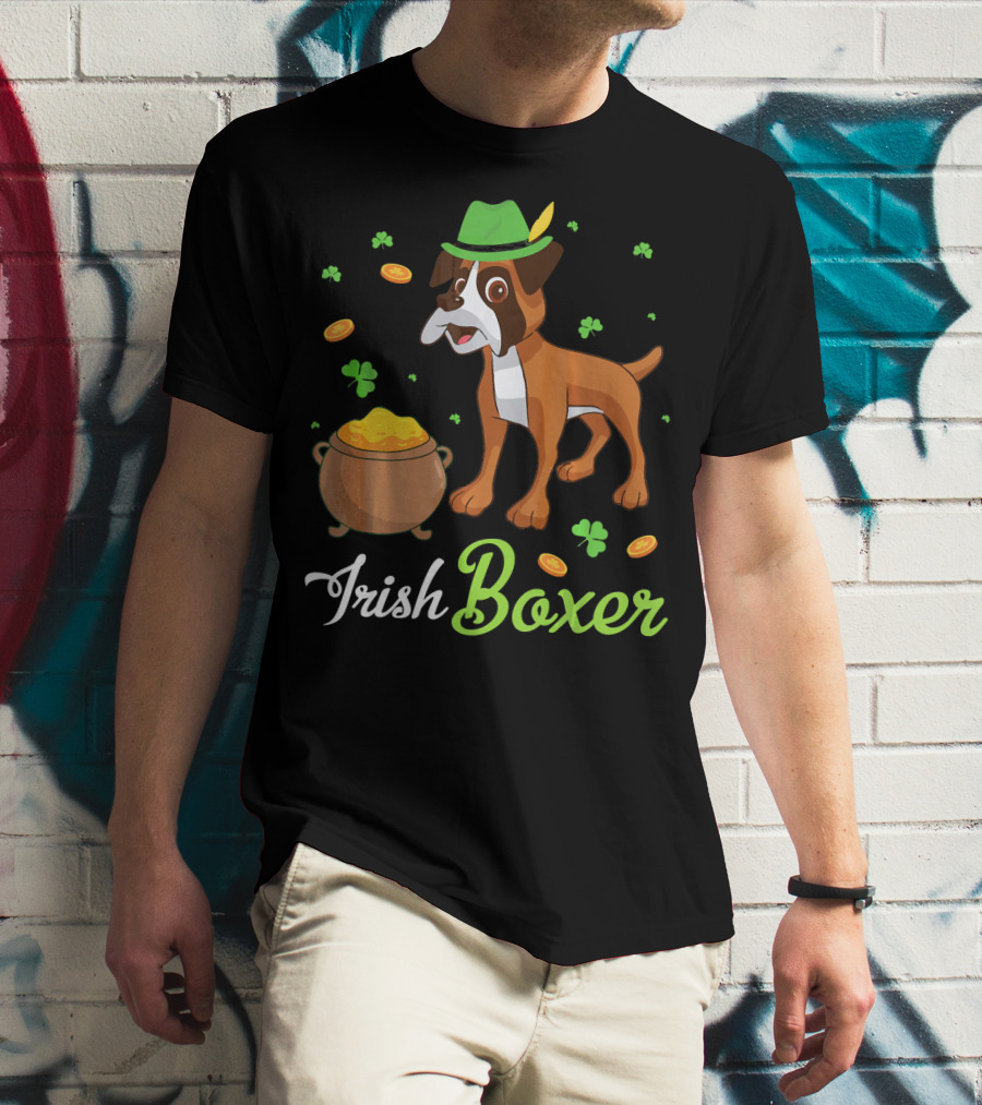 Irish Boxer Leprechaun Coins Shamrocks T-Shirt