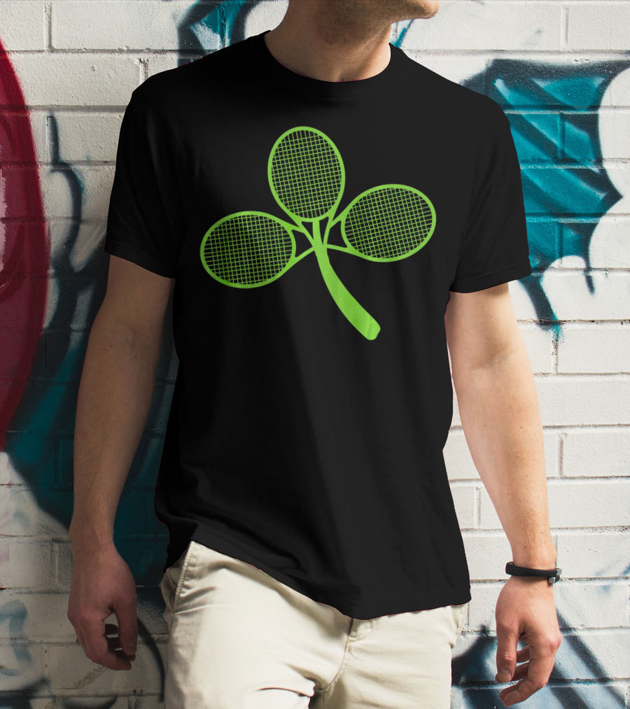 Tennis Shamrock Irish St Pattys Sports Racquet Clover T-Shirt