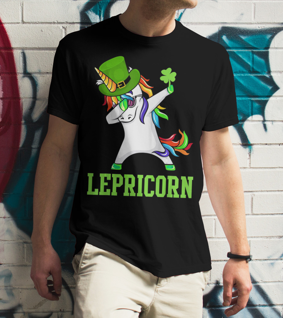 Lepricorn Lucky Irish St Patricks Day Unicorn Dabb With Shamrock Hat T-Shirt