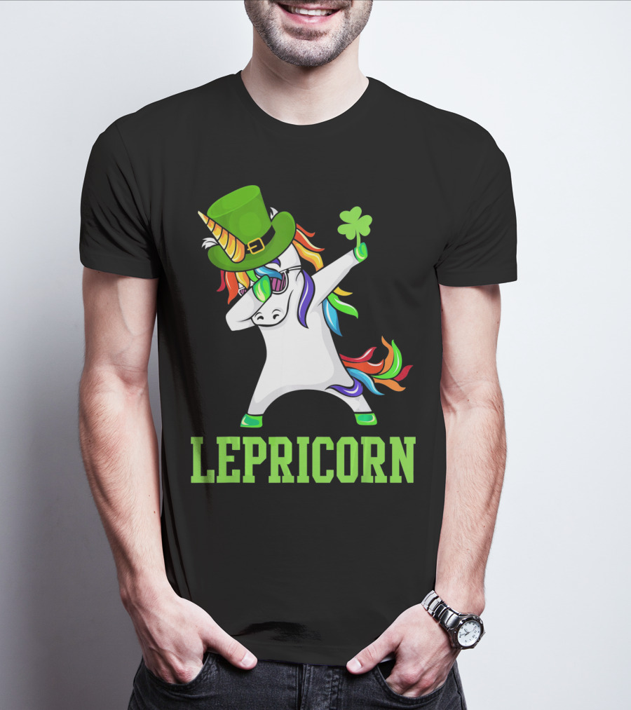 Lepricorn Lucky Irish St Patricks Day Unicorn Dabb With Shamrock Hat T-Shirt