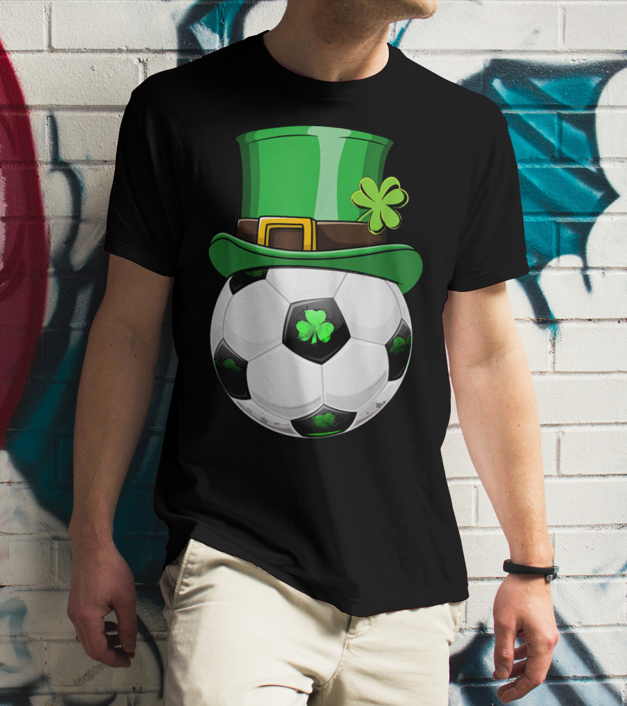 Leprechaun Soccer Funny St. Patrick's Day Hat With Shamrock Soccer Ball T-Shirt