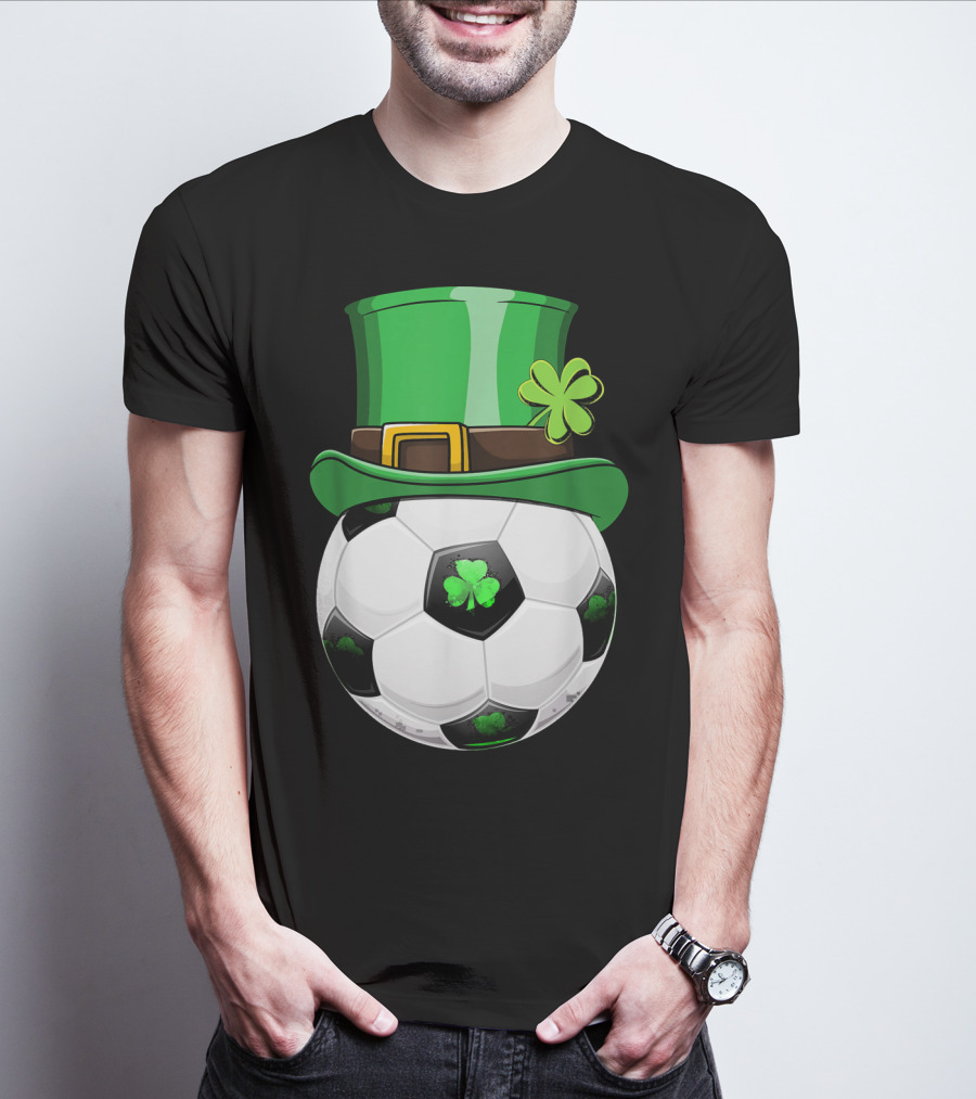 Leprechaun Soccer Funny St. Patrick's Day Hat With Shamrock Soccer Ball T-Shirt