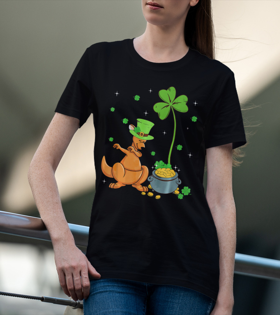Shamrock Leprechaun Kangaroo Pot Of Gold St Patricks T-Shirt