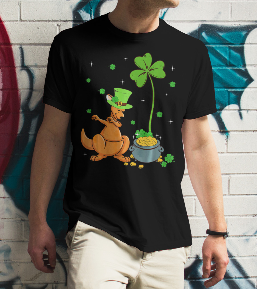 Shamrock Leprechaun Kangaroo Pot Of Gold St Patricks T-Shirt