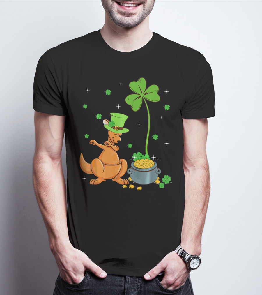 Shamrock Leprechaun Kangaroo Pot Of Gold St Patricks T-Shirt