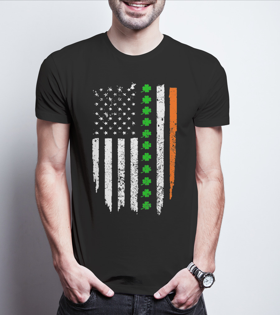 Retro Vintage Irish American Flag With Shamrocks T-Shirt