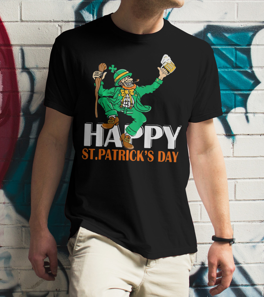 Happy St. Patrick's Day Green Celebrating Beer And Shamrock T-Shirt