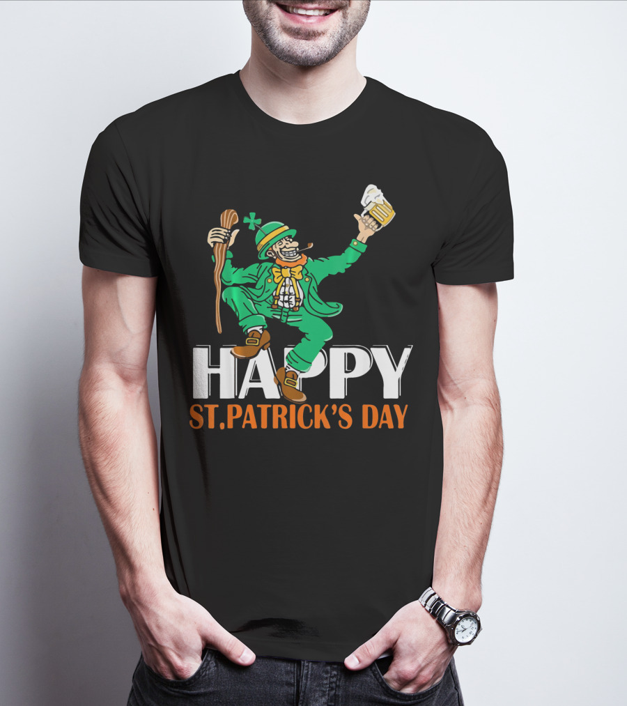 Happy St. Patrick's Day Green Celebrating Beer And Shamrock T-Shirt