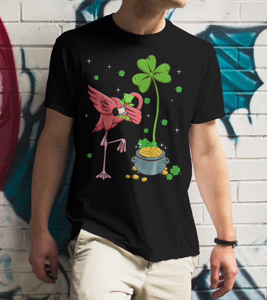 Shamrock Leprechaun Flamingo St Patricks Pot Of Gold T-Shirt
