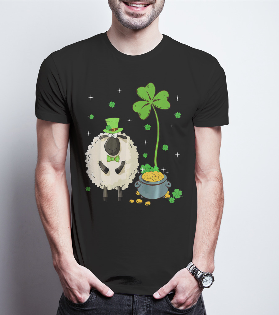 Shamrock Leprechaun Sheep With Pot Of Gold And Clover For St Patricks Day T-Shirt