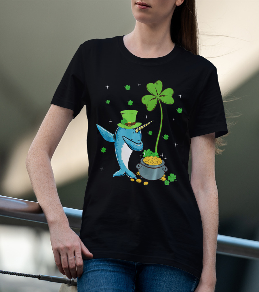 Shamrock Leprechaun Narwhal With Pot Of Gold St Patricks T-Shirt