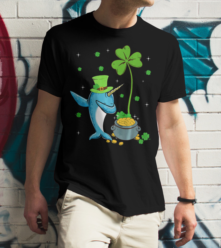Shamrock Leprechaun Narwhal With Pot Of Gold St Patricks T-Shirt