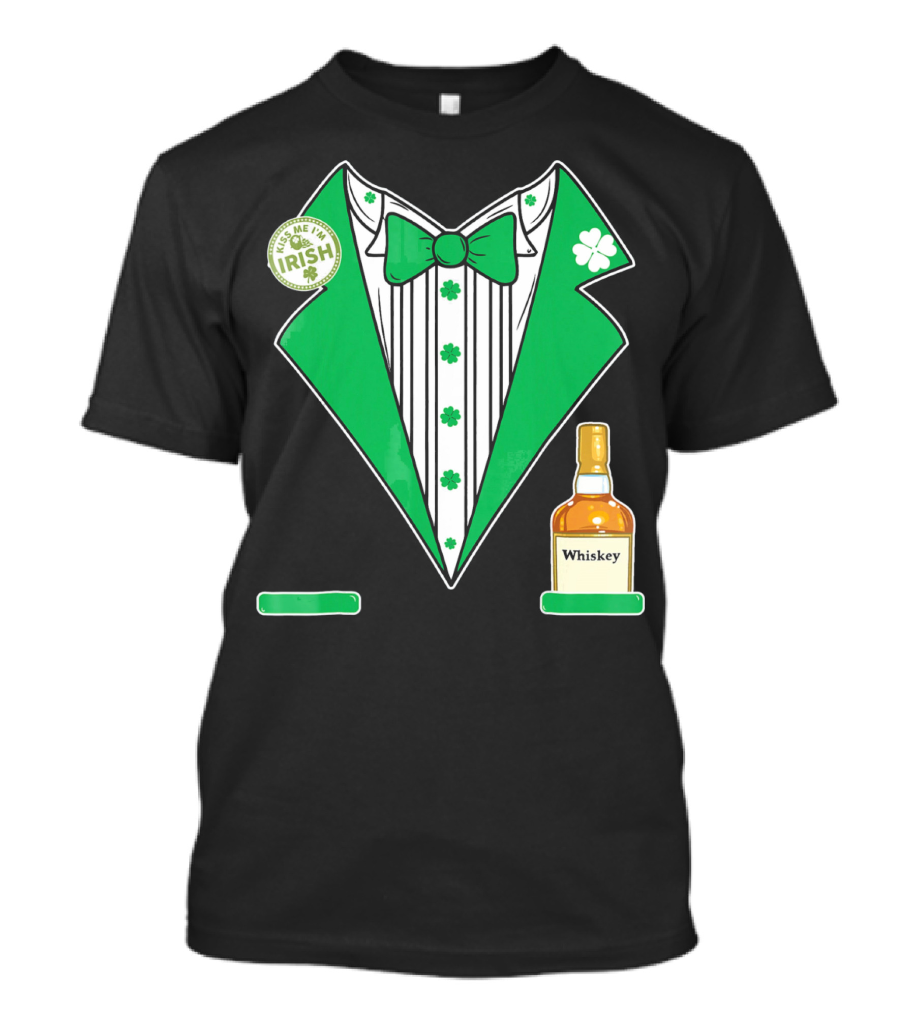 Kiss Me I'm Irish St. Patrick's Day Tuxedo With Whiskey Bottle And Shamrock T-Shirt