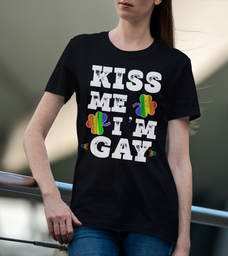 Kiss Me I'm Gay Rainbow Shamrock St. Patrick's Day T-Shirt