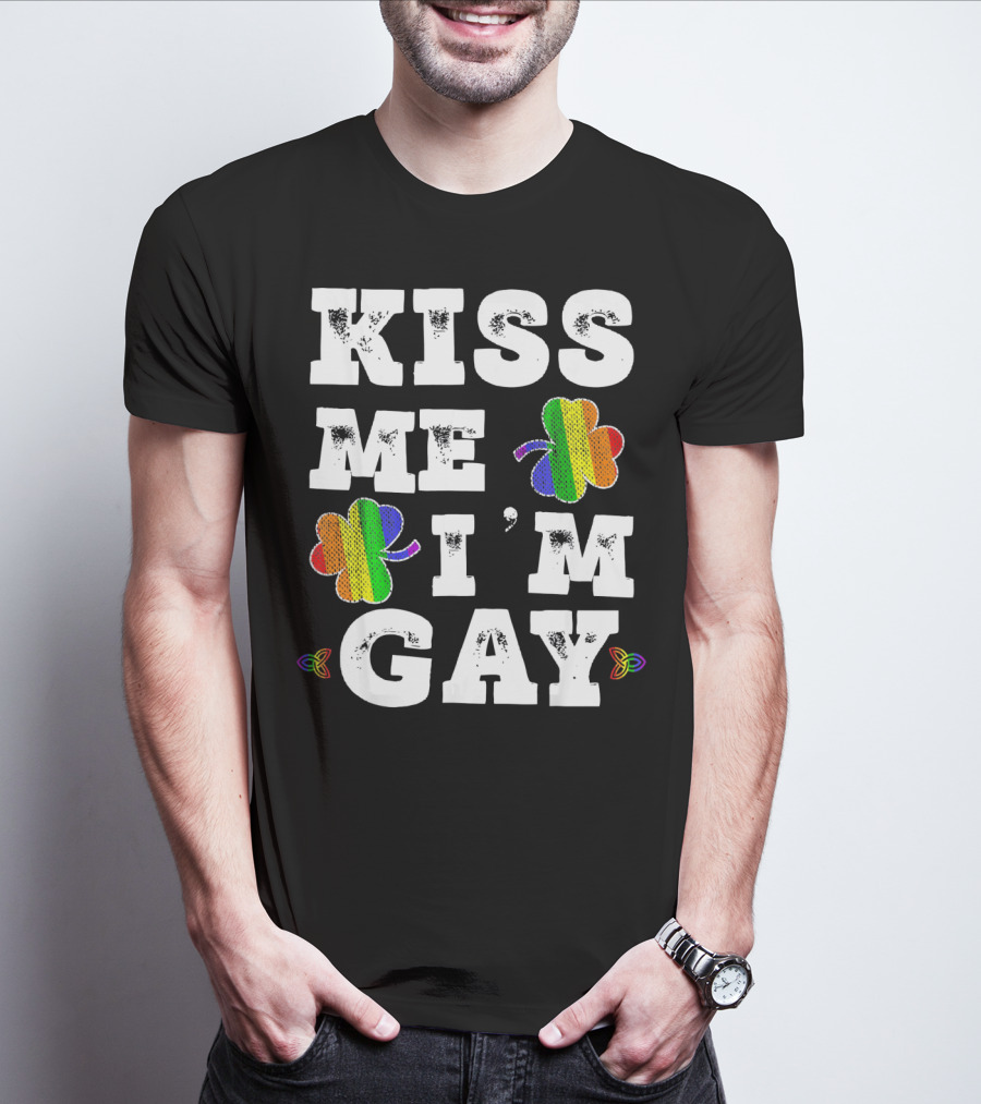 Kiss Me I'm Gay Rainbow Shamrock St. Patrick's Day T-Shirt