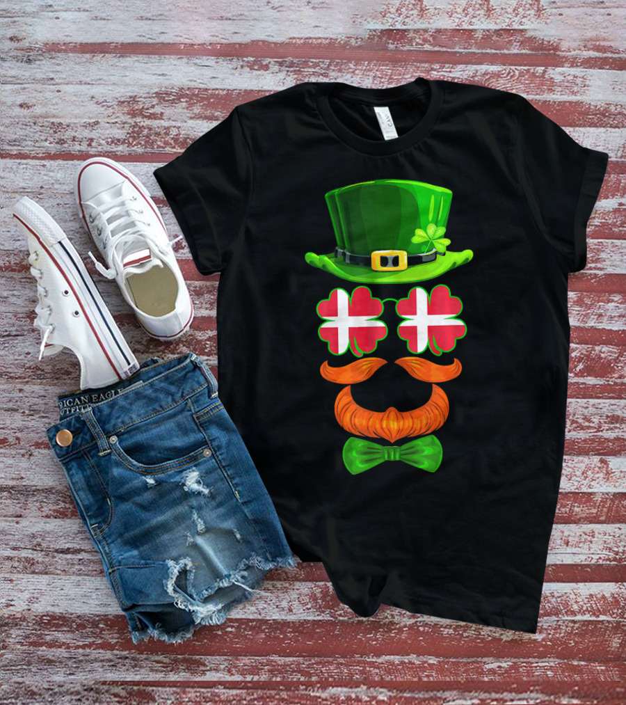 Denmark Flag Shamrock Leprechaun Hat Bowtie Dane T-Shirt