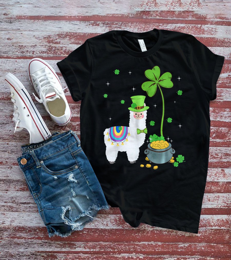 Shamrock Llama Leprechaun Pot Of Gold St Patricks T-Shirt