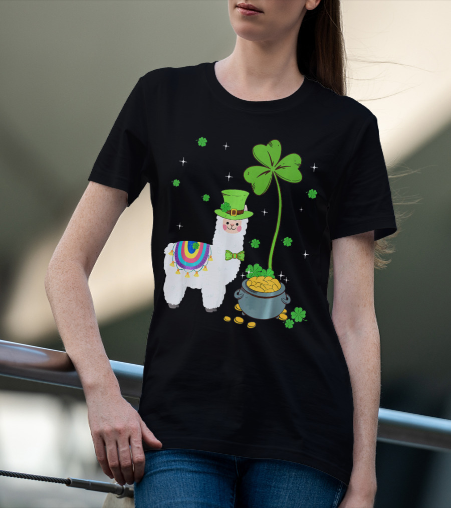 Shamrock Llama Leprechaun Pot Of Gold St Patricks T-Shirt