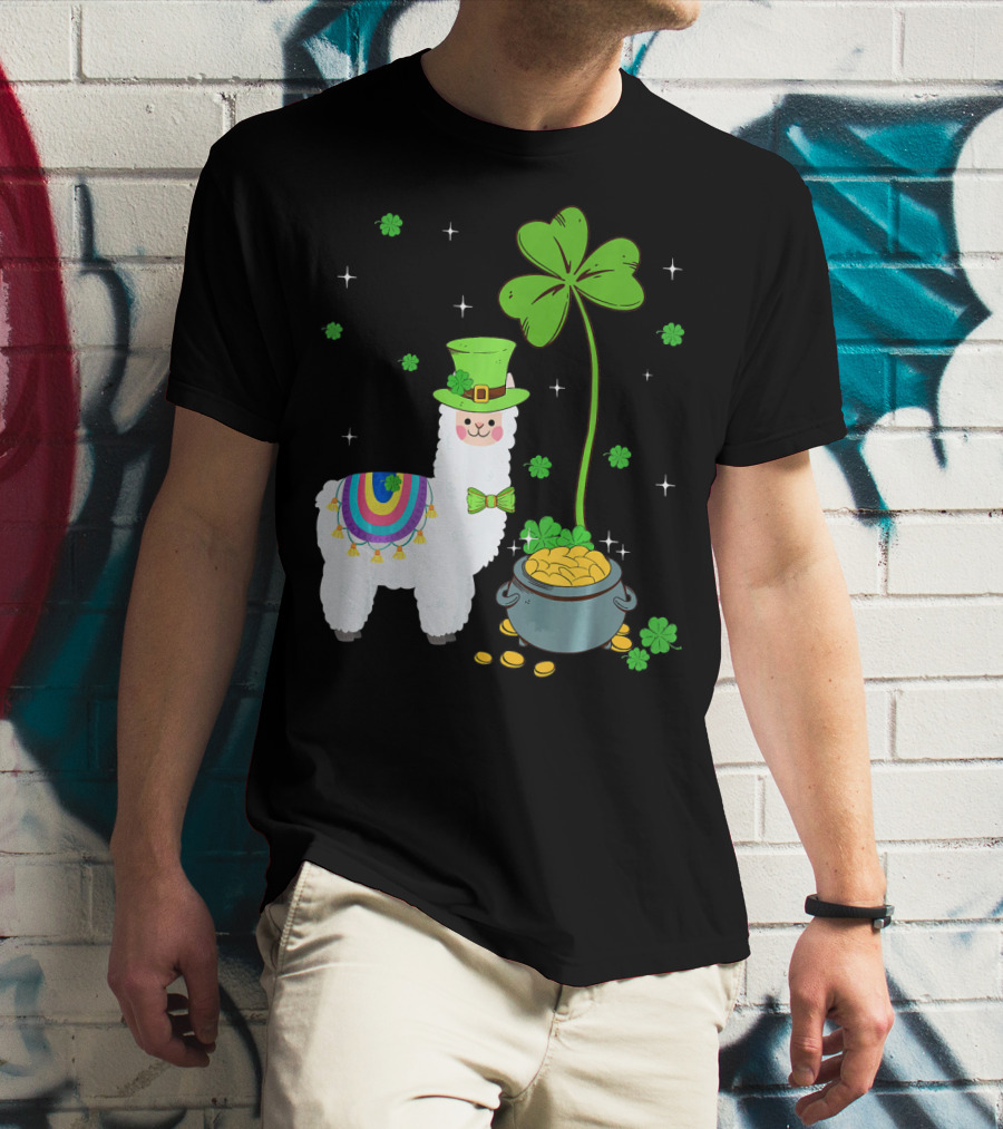 Shamrock Llama Leprechaun Pot Of Gold St Patricks T-Shirt